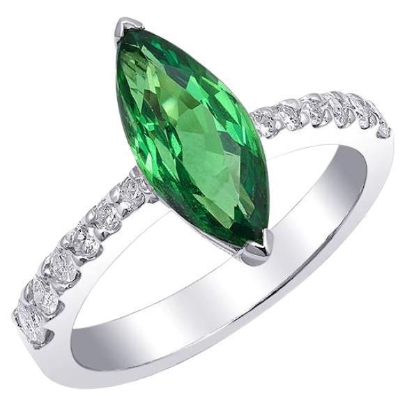 Natural Green Tsavorite Gemstone 2.29 cts in 18K White Gold Ring with Diamonds