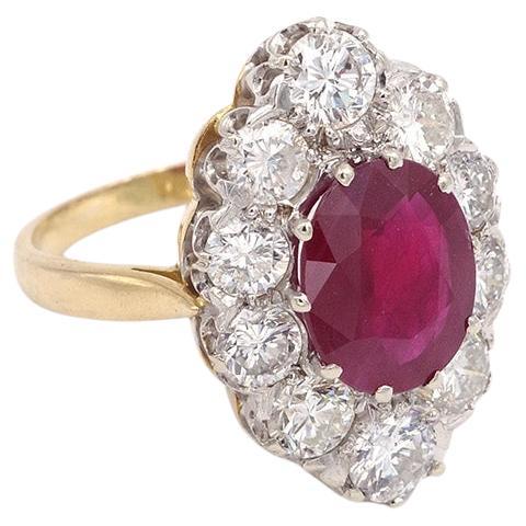 2.29 ct certified Burmese cluster ruby ring in 18 k with 2 cts diamonds