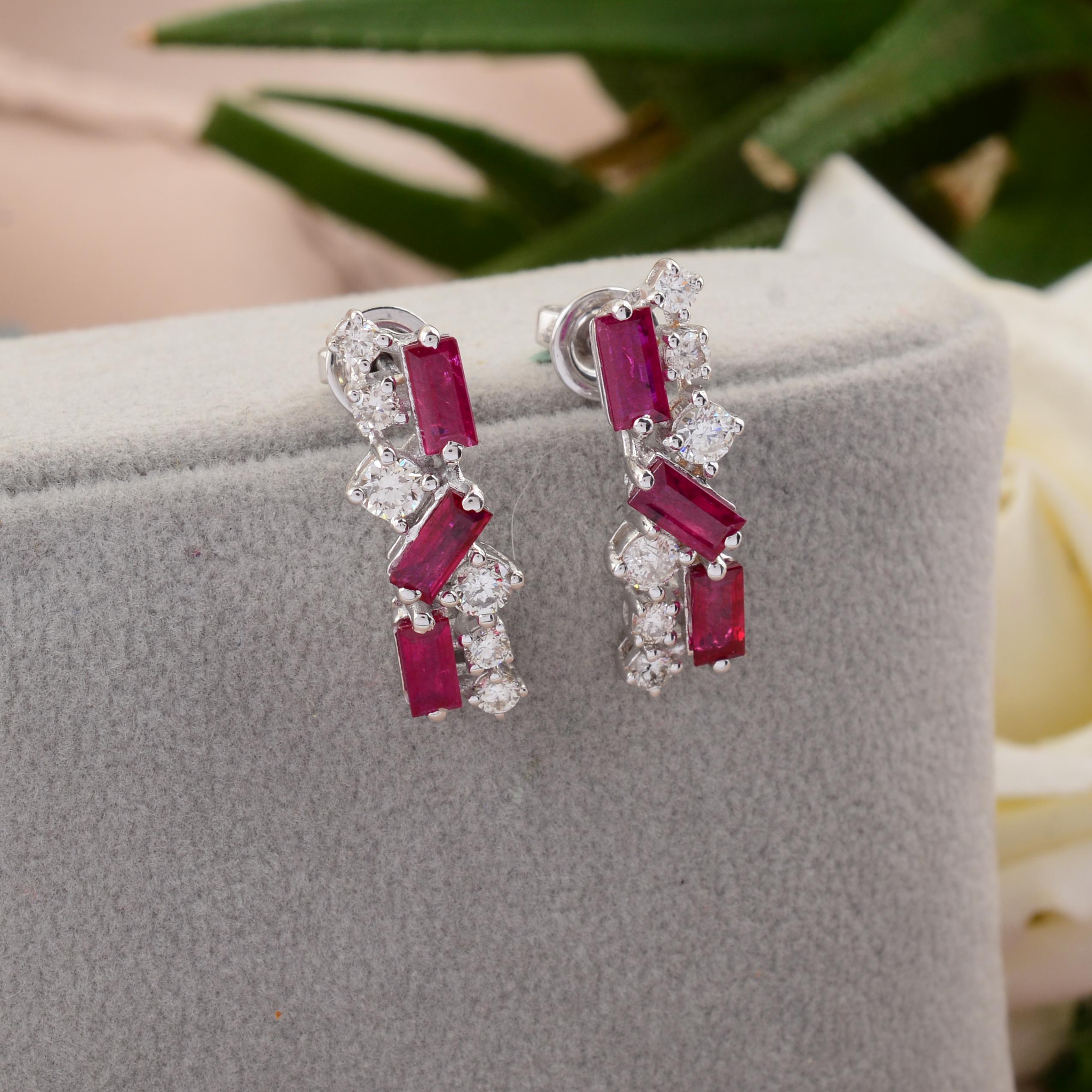 Mixed Cut 2.29 TCW Ruby Gemstone Diamond Earrings 14k White Gold Fine Handmade Jewelry For Sale