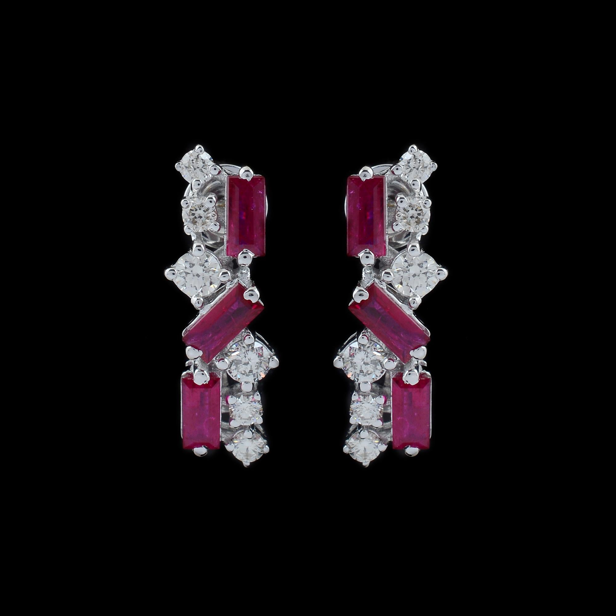 2.29 TCW Ruby Gemstone Diamond Earrings 14k White Gold Fine Handmade Jewelry In New Condition For Sale In Diera, Dubai