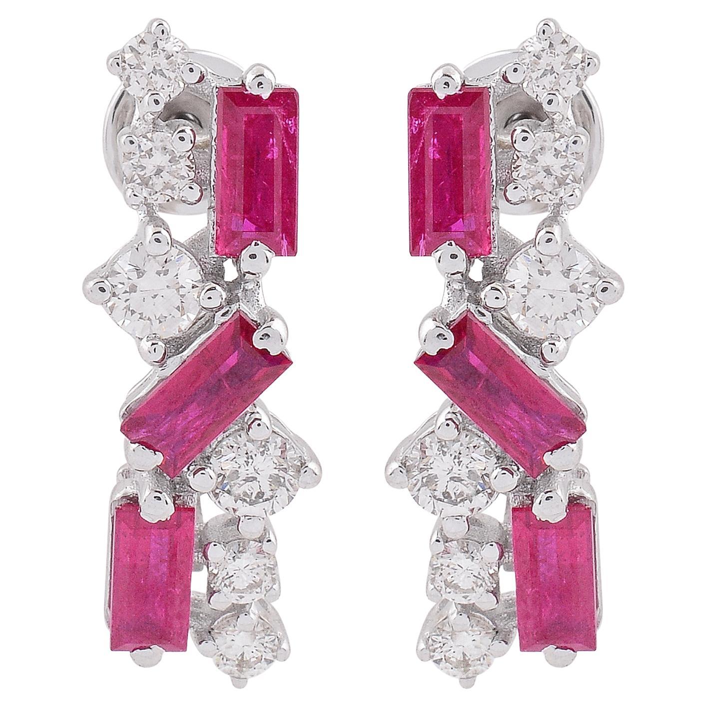 2.29 TCW Ruby Gemstone Diamond Earrings 14k White Gold Fine Handmade Jewelry