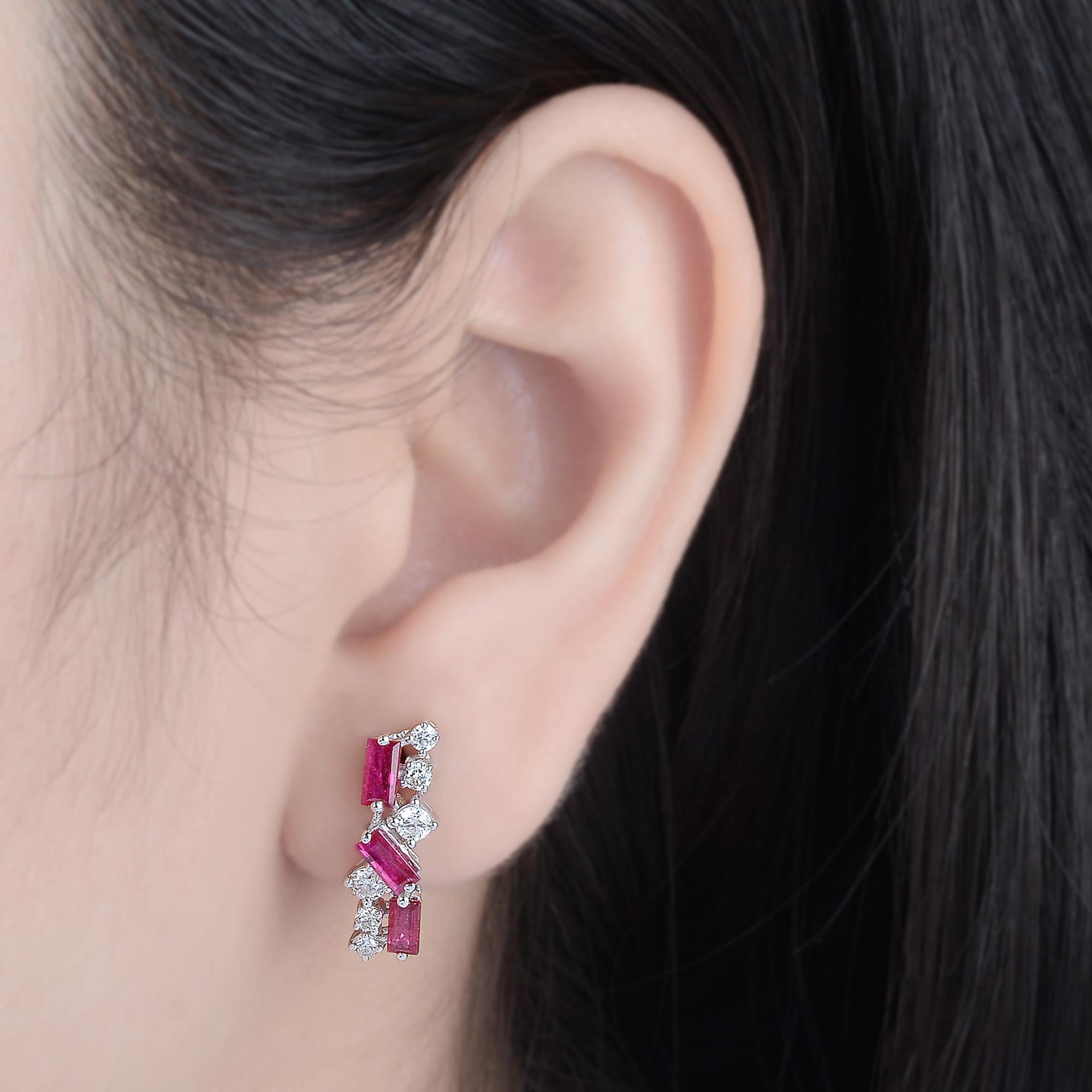 Modern 2.29 TCW Ruby Gemstone Diamond Earrings 14k White Gold Fine Handmade Jewelry For Sale