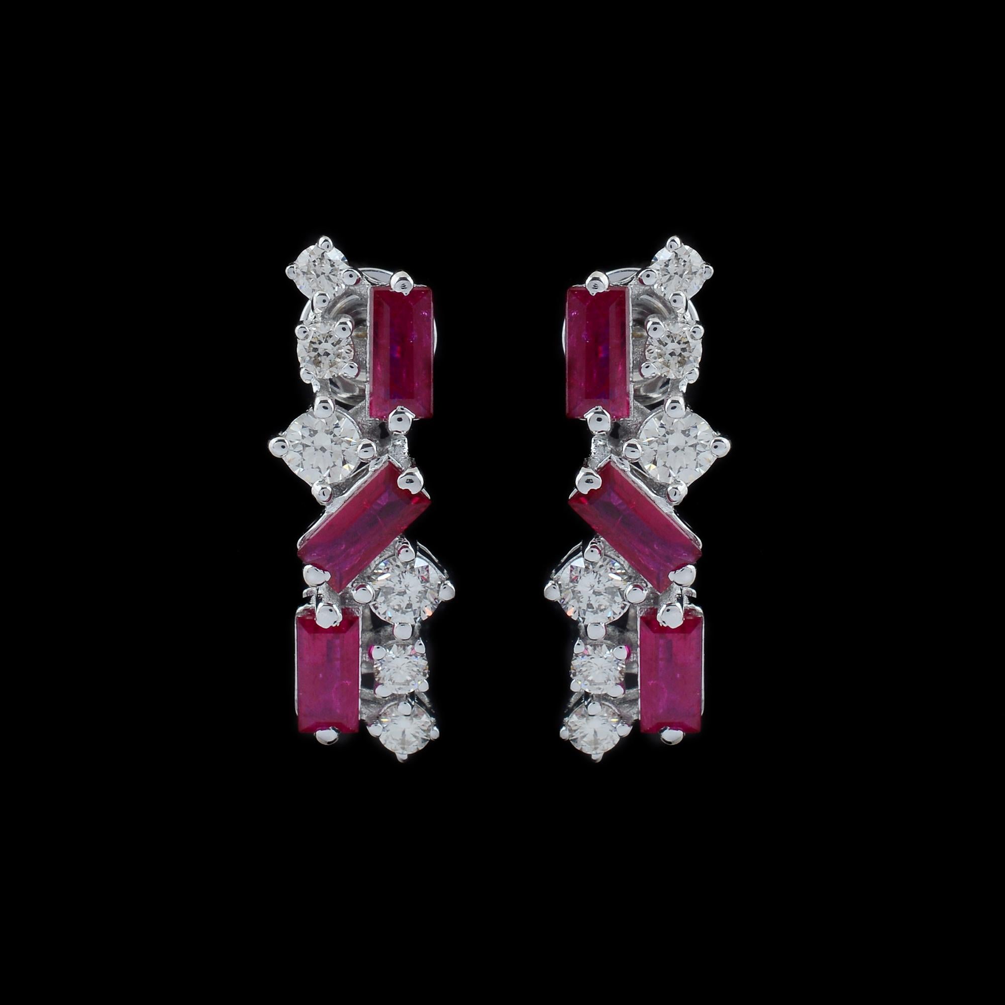 Women's 2.29 TCW Ruby Gemstone Diamond Earrings 14k White Gold Fine Handmade Jewelry For Sale