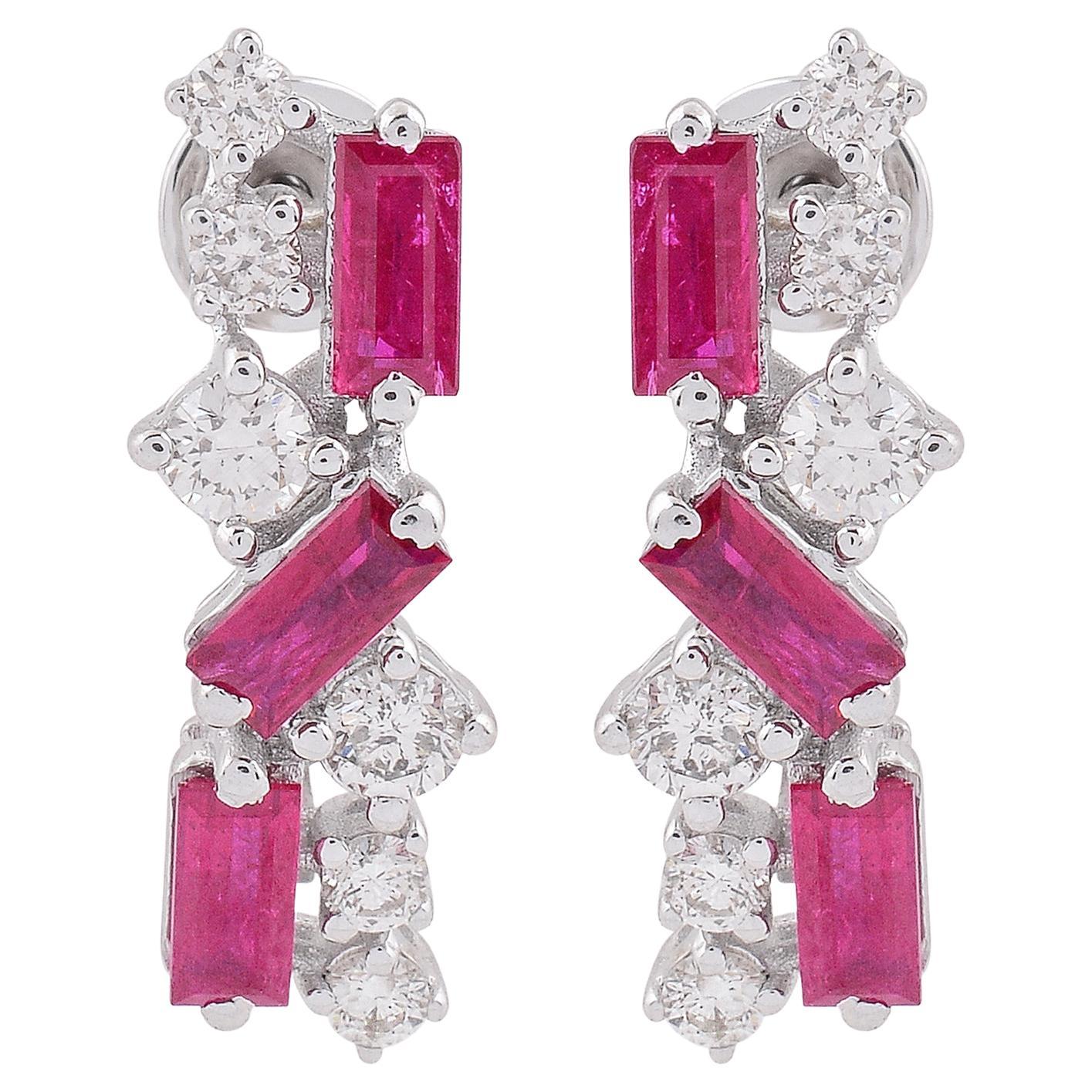 2.29 TCW Ruby Gemstone Diamond Earrings 14k White Gold Fine Handmade Jewelry