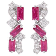 2.29 TCW Ruby Gemstone Diamond Earrings 14k White Gold Fine Handmade Jewelry (Boucles d'oreilles en or blanc)