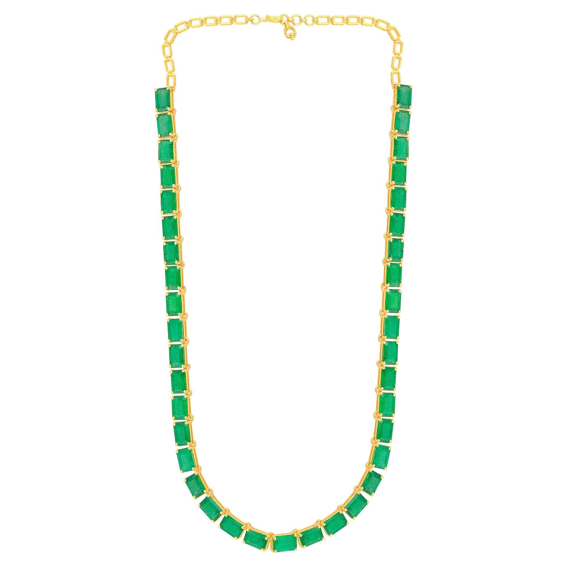 22.90 Carat Natural Emerald Gemstone Choker Necklace 14k Yellow Gold Jewelry