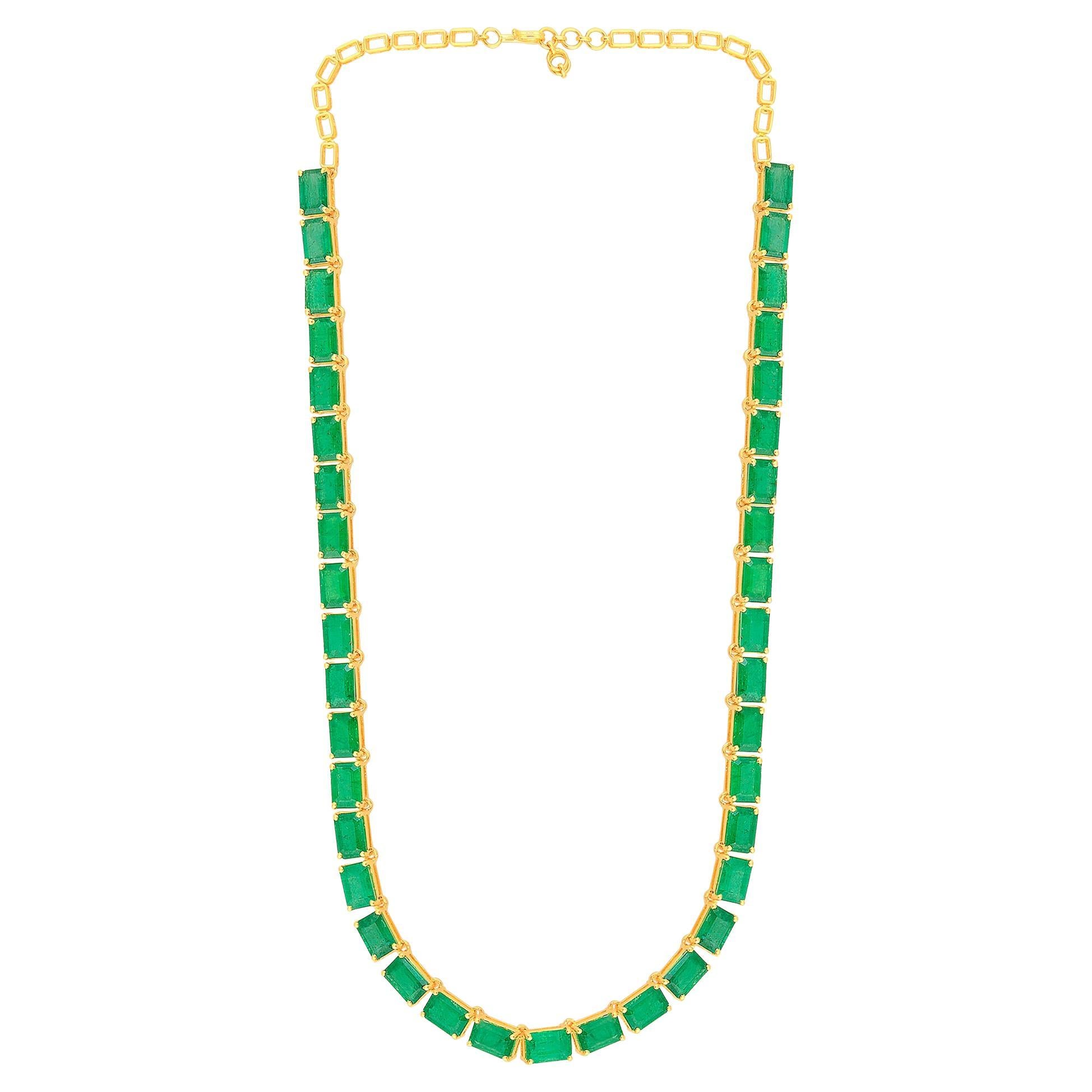 22.90 Carat Natural Emerald Gemstone Choker Necklace 18k Yellow Gold Jewelry