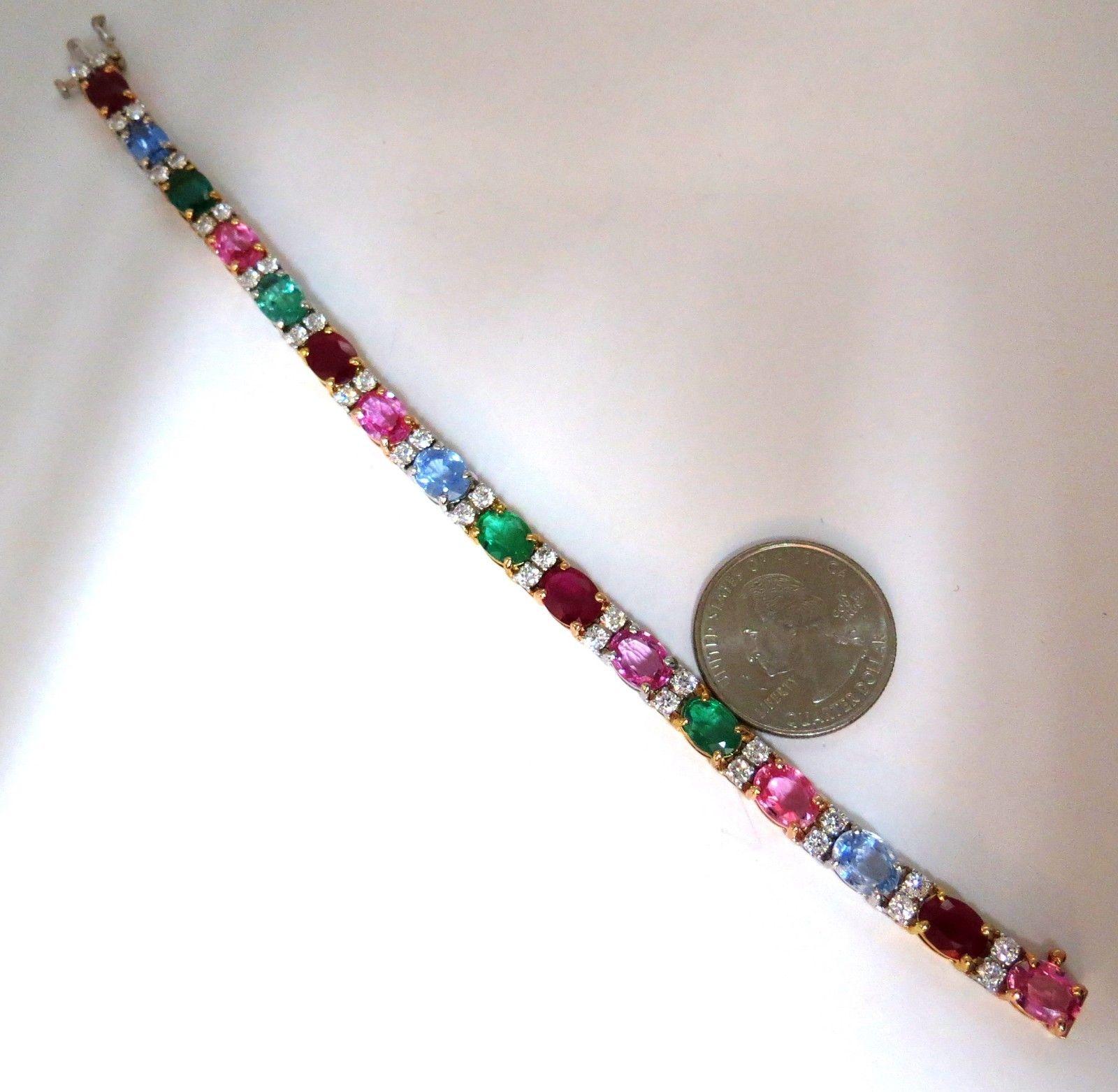 Round Cut 22.90 Carat Natural Sapphires Emeralds Ruby Diamond Tennis Bracelet 14 Karat For Sale