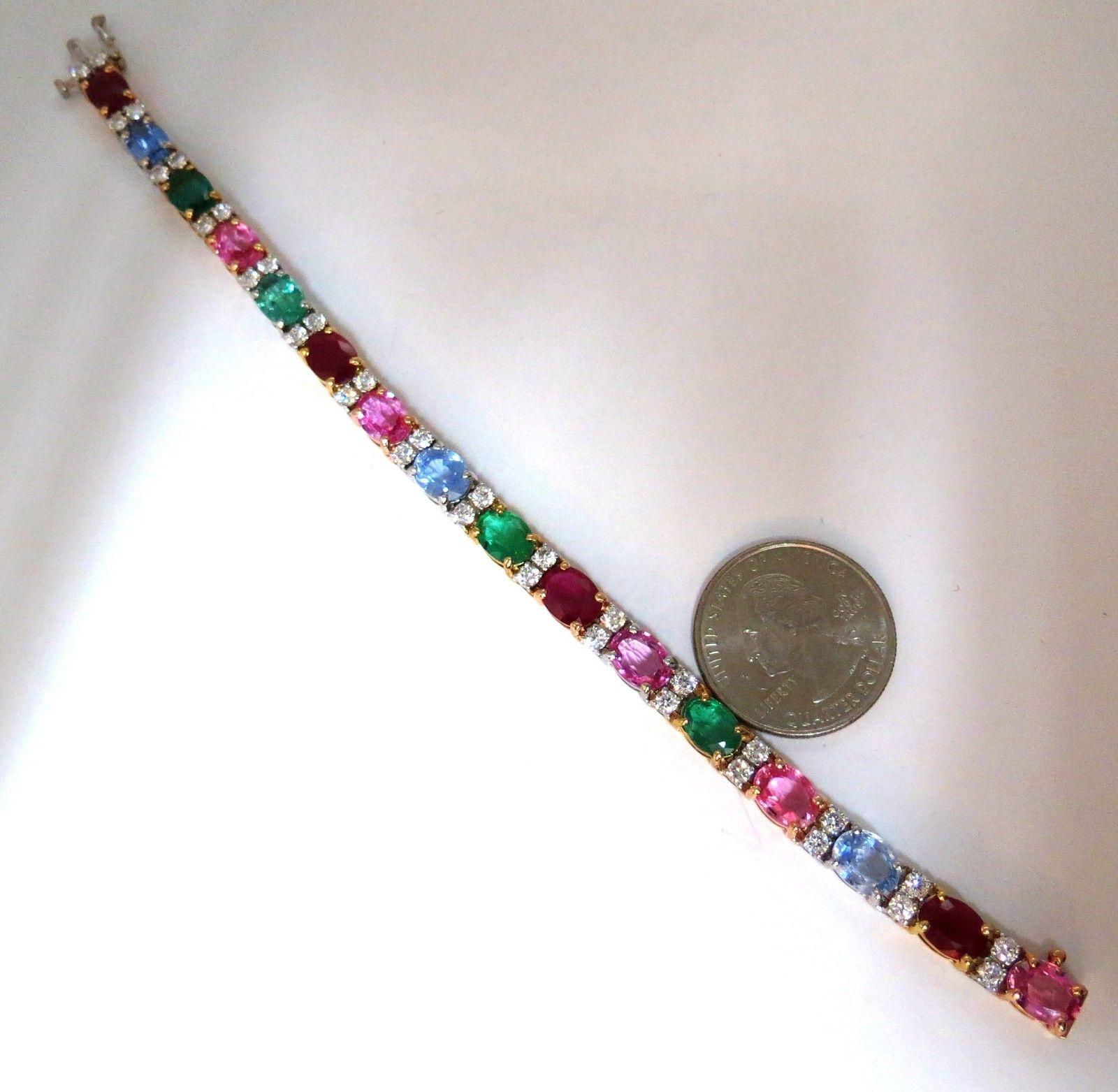 22,90 quilates zafiros naturales esmeraldas rubí diamantes pulsera de tenis 14 quilates en Nuevo estado para la venta en New York, NY