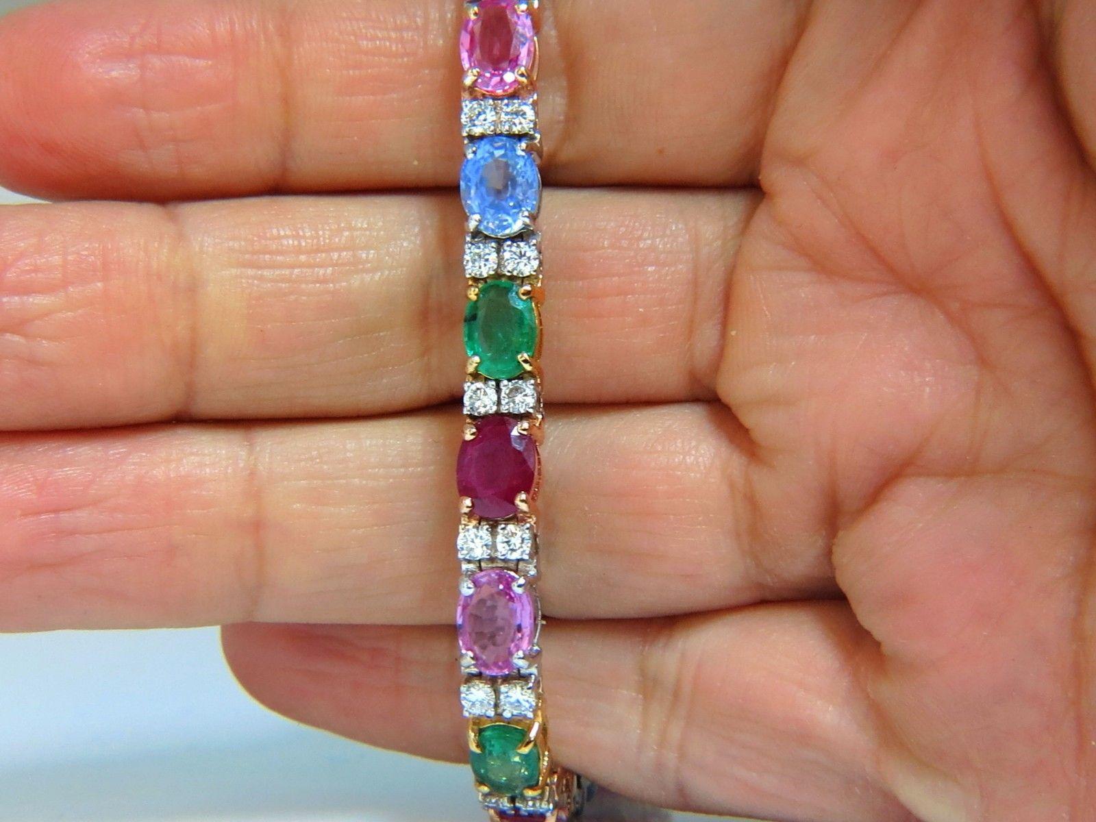 22.90 Carat Natural Sapphires Emeralds Ruby Diamond Tennis Bracelet 14 Karat In New Condition For Sale In New York, NY