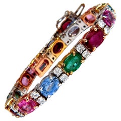 22.90 Carat Natural Sapphires Emeralds Ruby Diamond Tennis Bracelet 14 Karat*