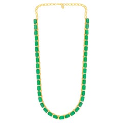 22.90 Carat Zambian Emerald Gemstone Choker Necklace 18k Yellow Gold Jewelry