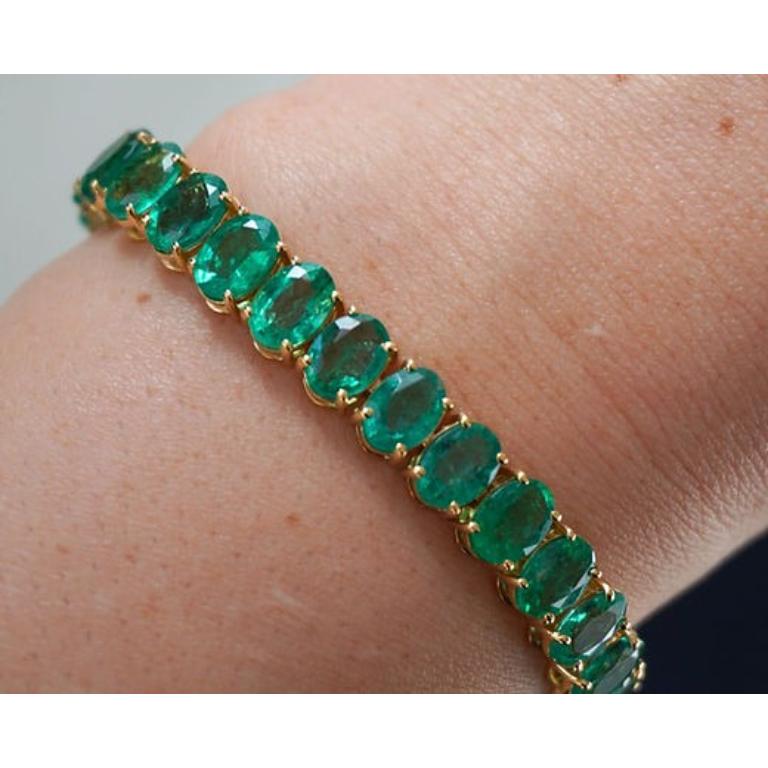 22.90 Emerald Tennis Bracelet 7x5 Oval In New Condition For Sale In New York, NY