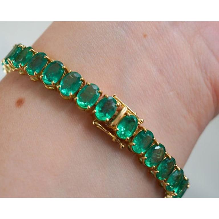 Women's 22.90 Emerald Tennis Bracelet 7x5 Oval For Sale