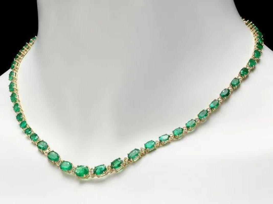 22.90Ct Natural Emerald and Diamond 14K Solid Yellow Gold Necklace

Total Natural Emeralds Weight is: Approx. 21.90 Carats 

Total Natural Diamond Weight is: 1.00Ct (color G-H / Clarity SI1-SI2)

Necklace Length is 16 inches

Total item weight is: