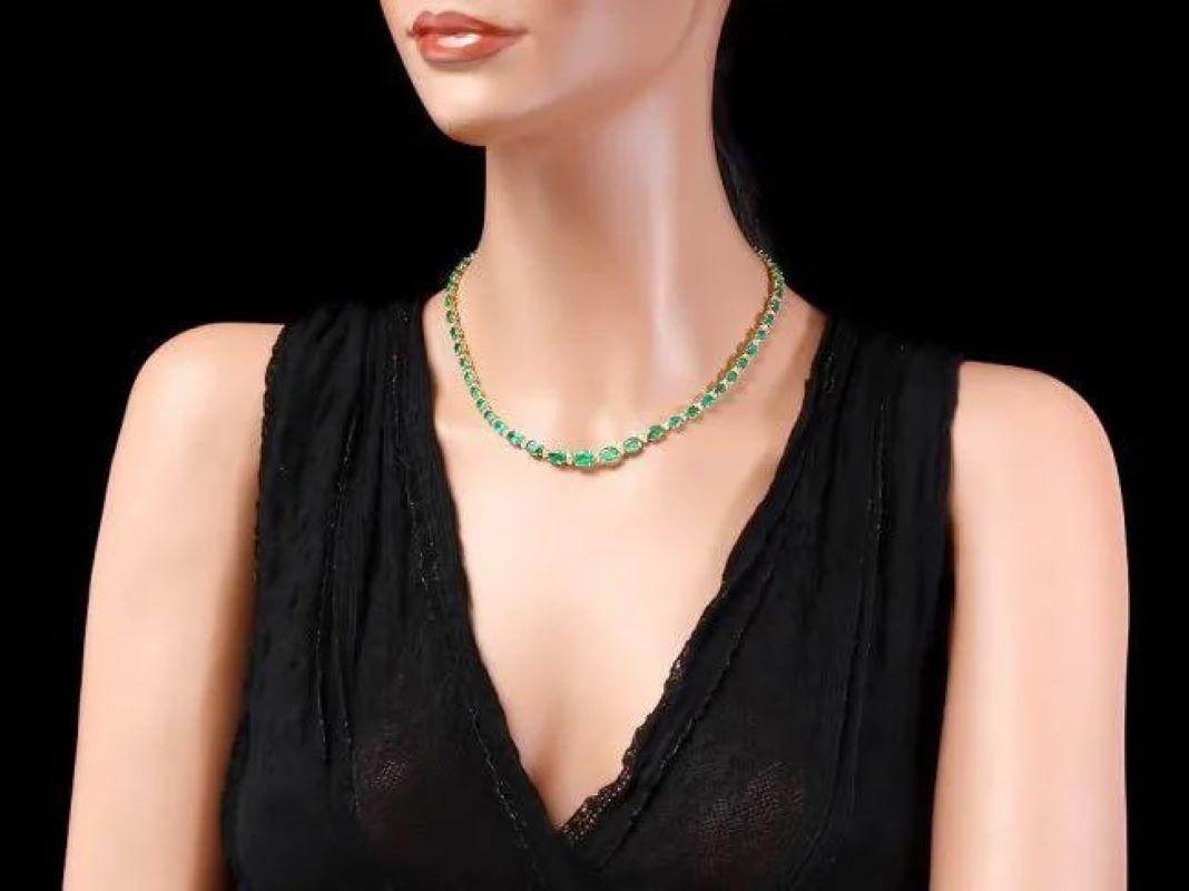 22.90ct Natural Emerald and Diamond 14K Solid Yellow Gold Necklace In New Condition For Sale In Los Angeles, CA
