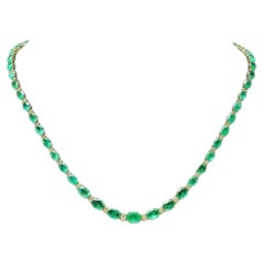 22.90ct Natural Emerald and Diamond 14K Solid Yellow Gold Necklace