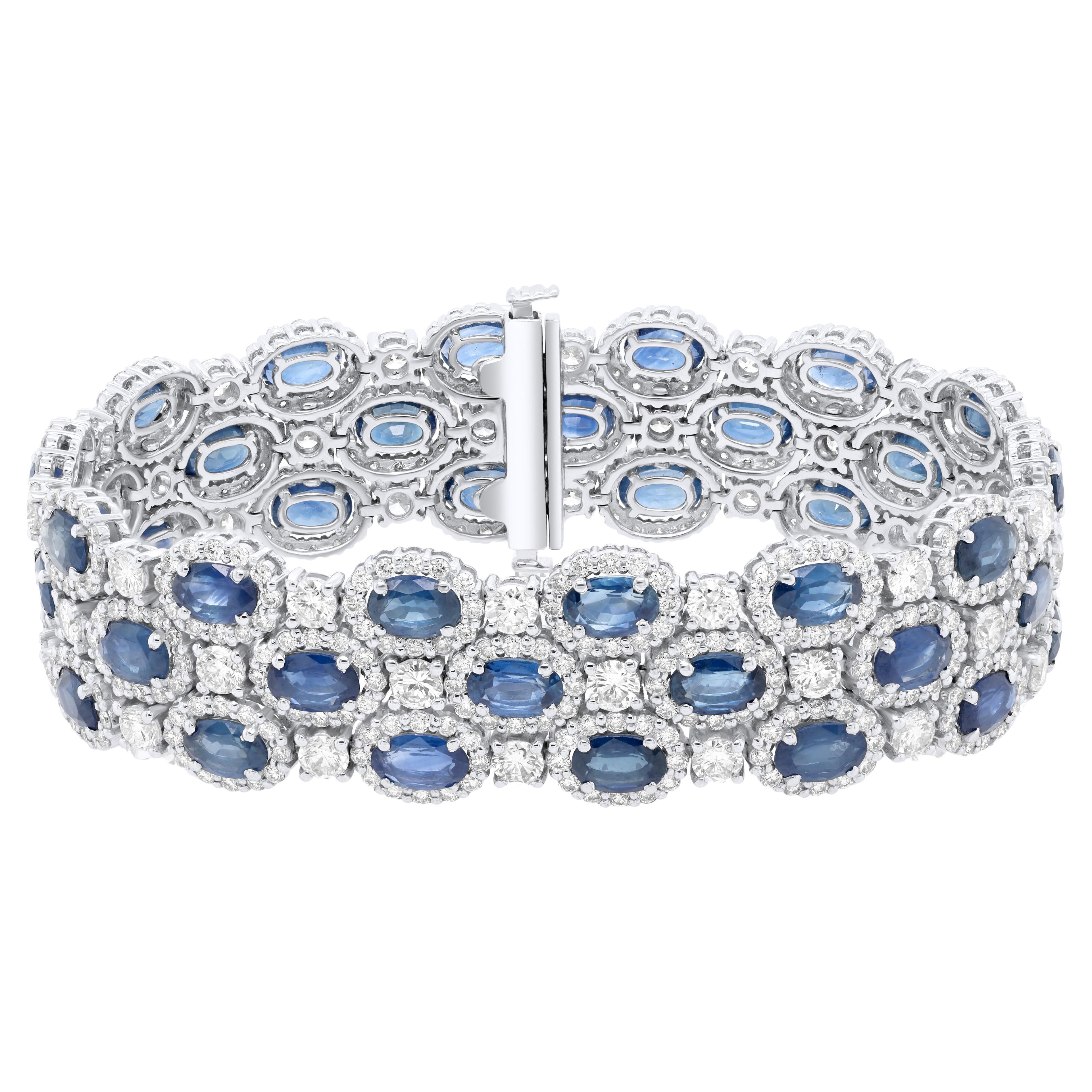 Diana M. 22.91 Carat Sapphire and 11.64 Carat Diamond Bracelet in White Gold For Sale