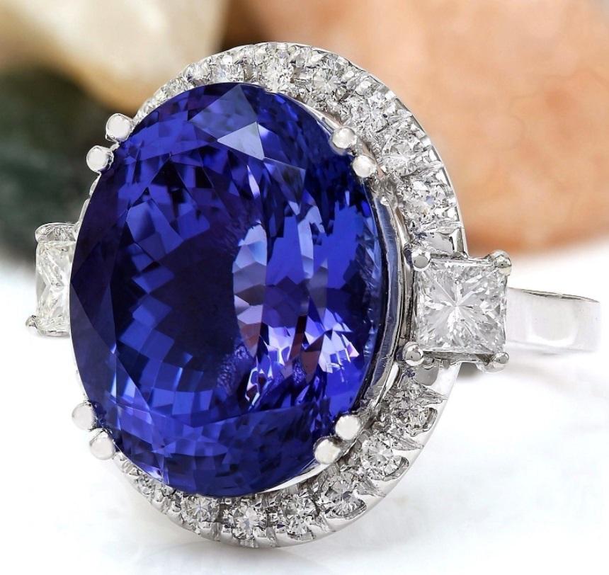 22.92 Carat Natural Tanzanite Diamond 18 Karat Solid White Gold Ring In New Condition For Sale In Territet, CH