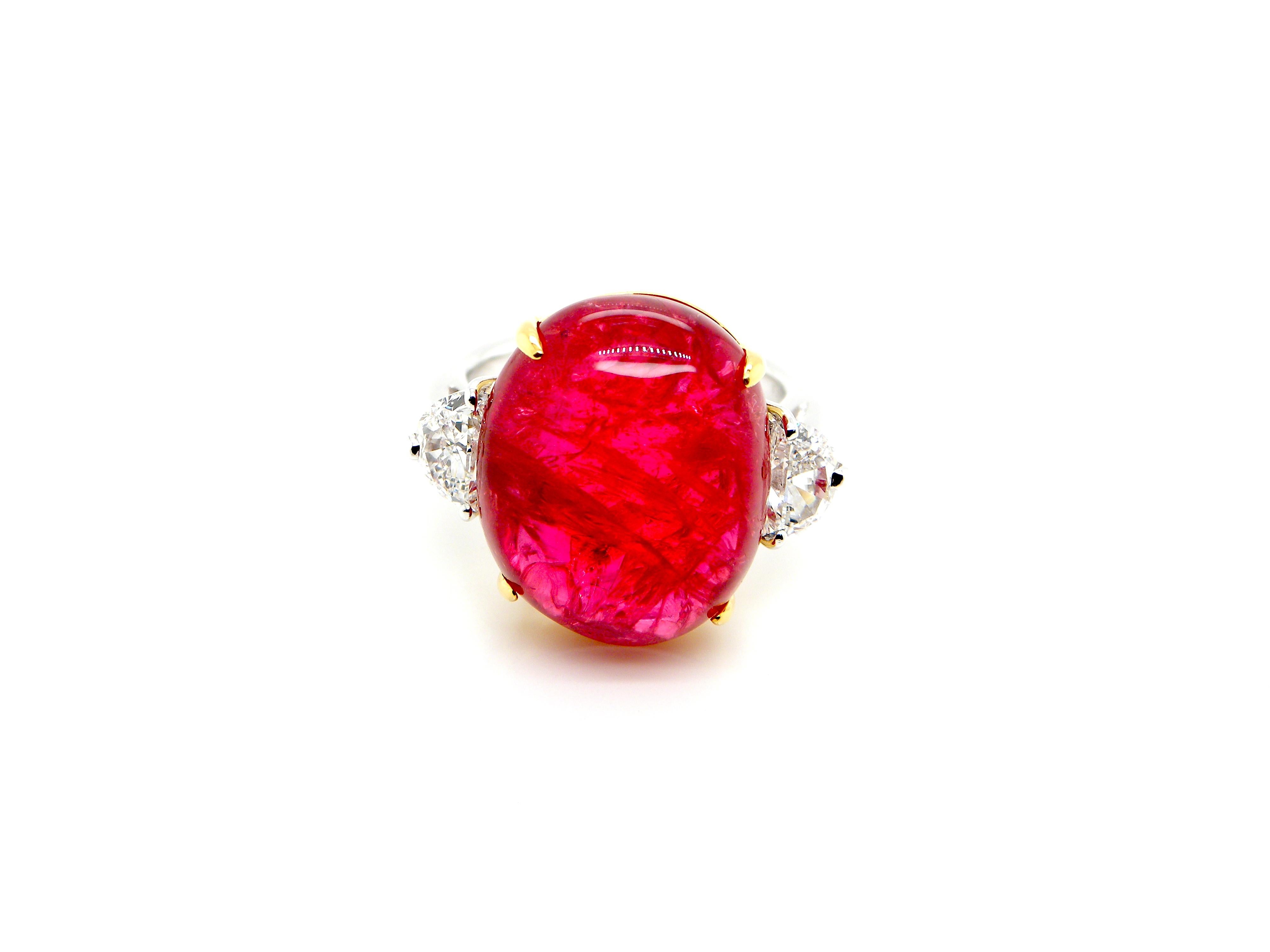 22.93 Carat GRS Certified Burma No Heat Vivid Red Spinel Cabochon Diamond Ring 5