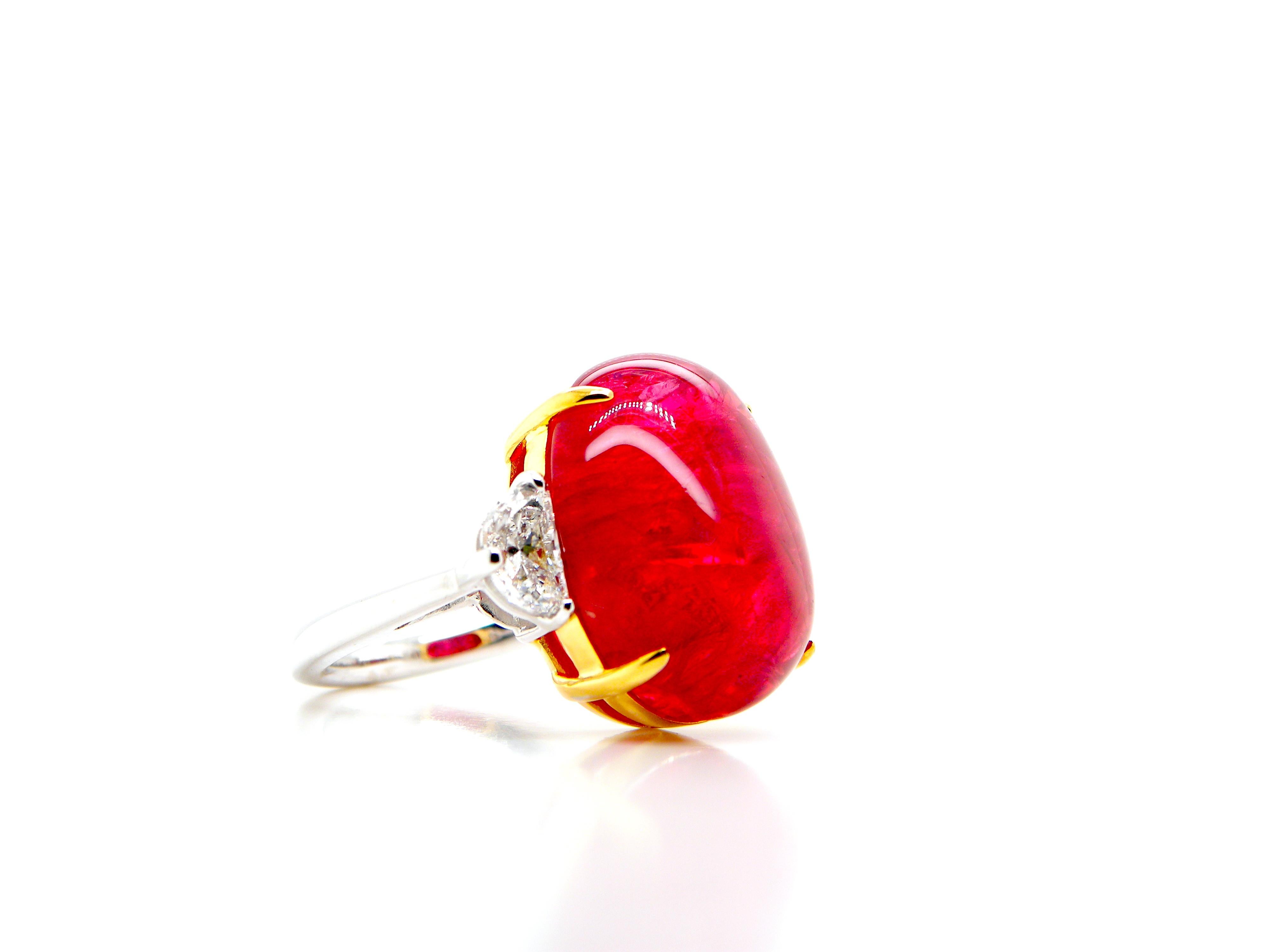 22.93 Carat GRS Certified Burma No Heat Vivid Red Spinel Cabochon Diamond Ring 1