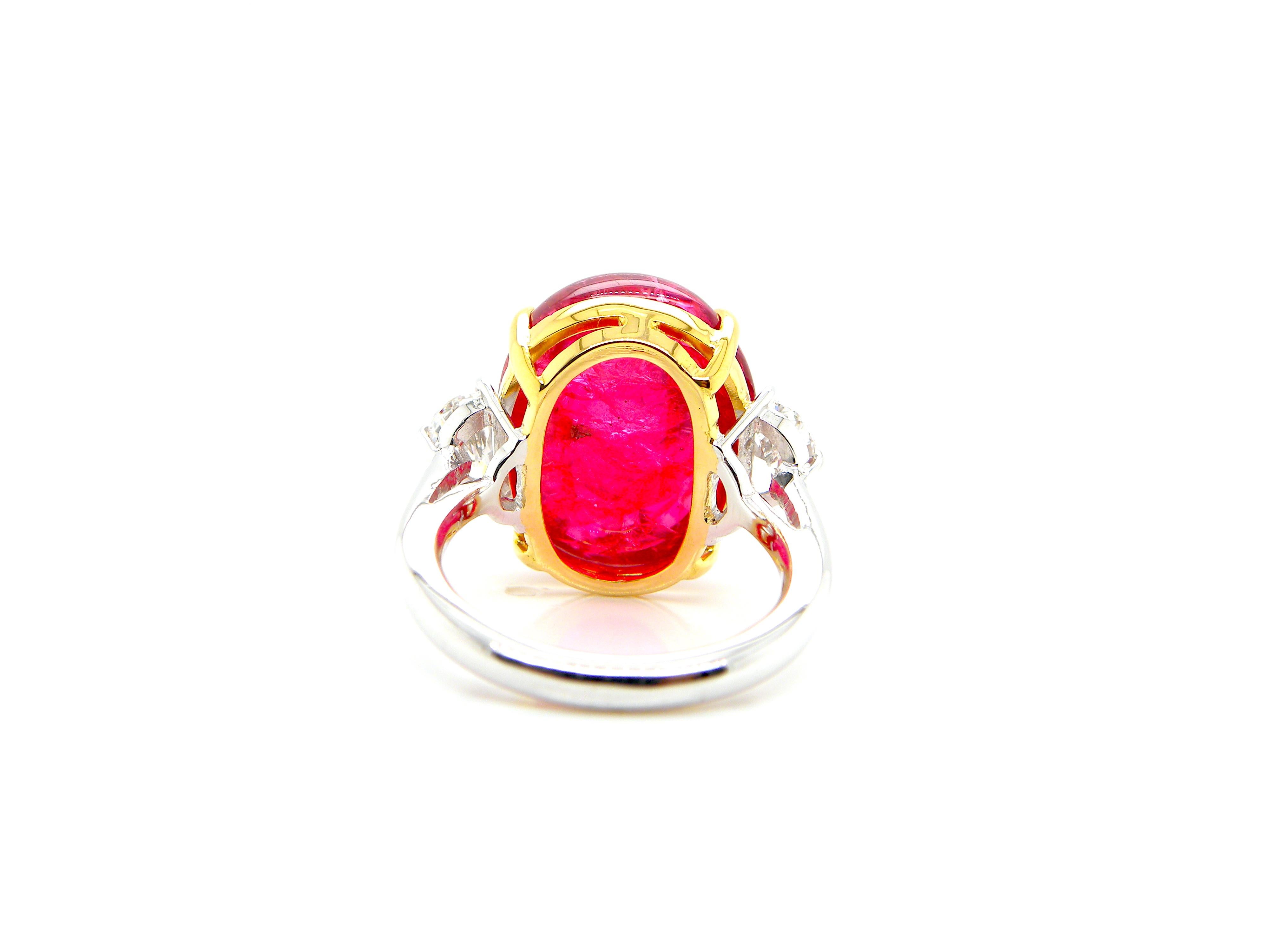 22.93 Carat GRS Certified Burma No Heat Vivid Red Spinel Cabochon Diamond Ring 2