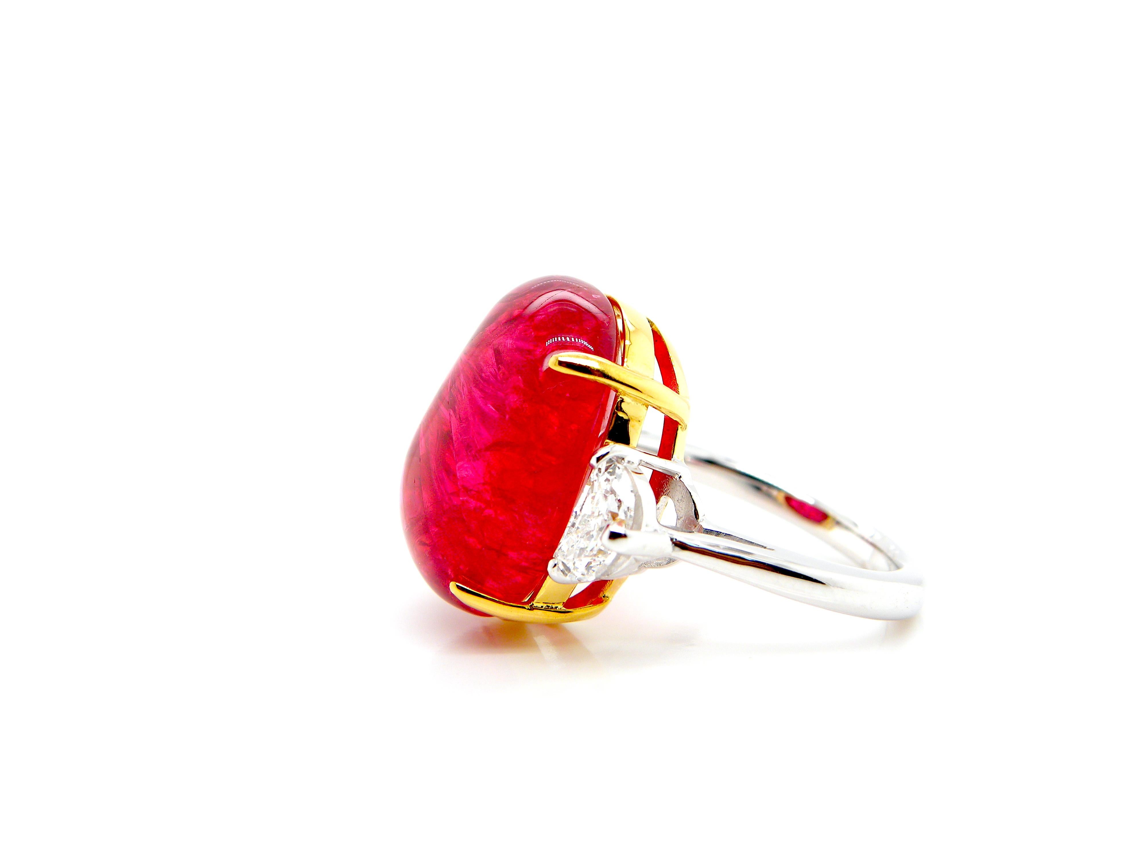 22.93 Carat GRS Certified Burma No Heat Vivid Red Spinel Cabochon Diamond Ring 3