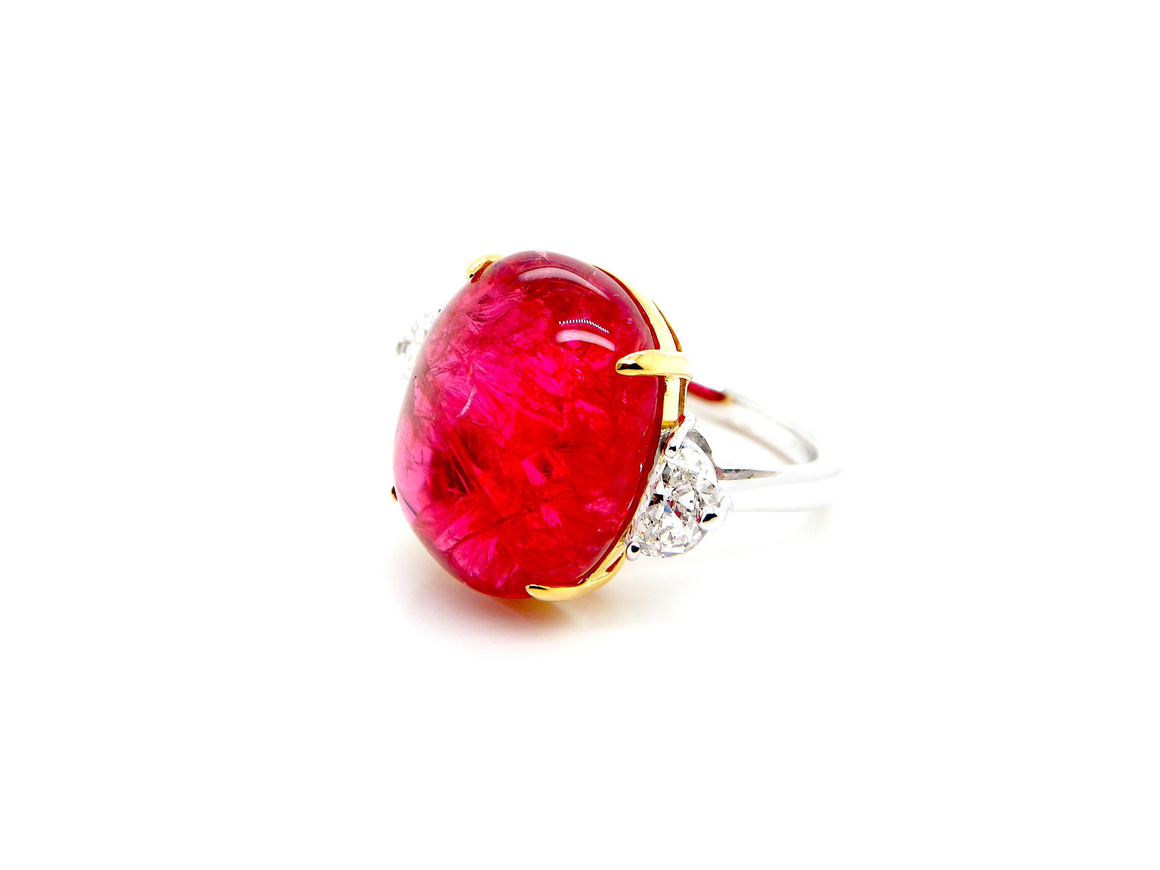 22.93 Carat GRS Certified Burma No Heat Vivid Red Spinel Cabochon Diamond Ring 4