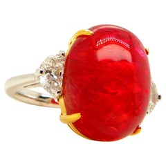 22.93 Carat GRS Certified Burma No Heat Vivid Red Spinel Cabochon Diamond Ring