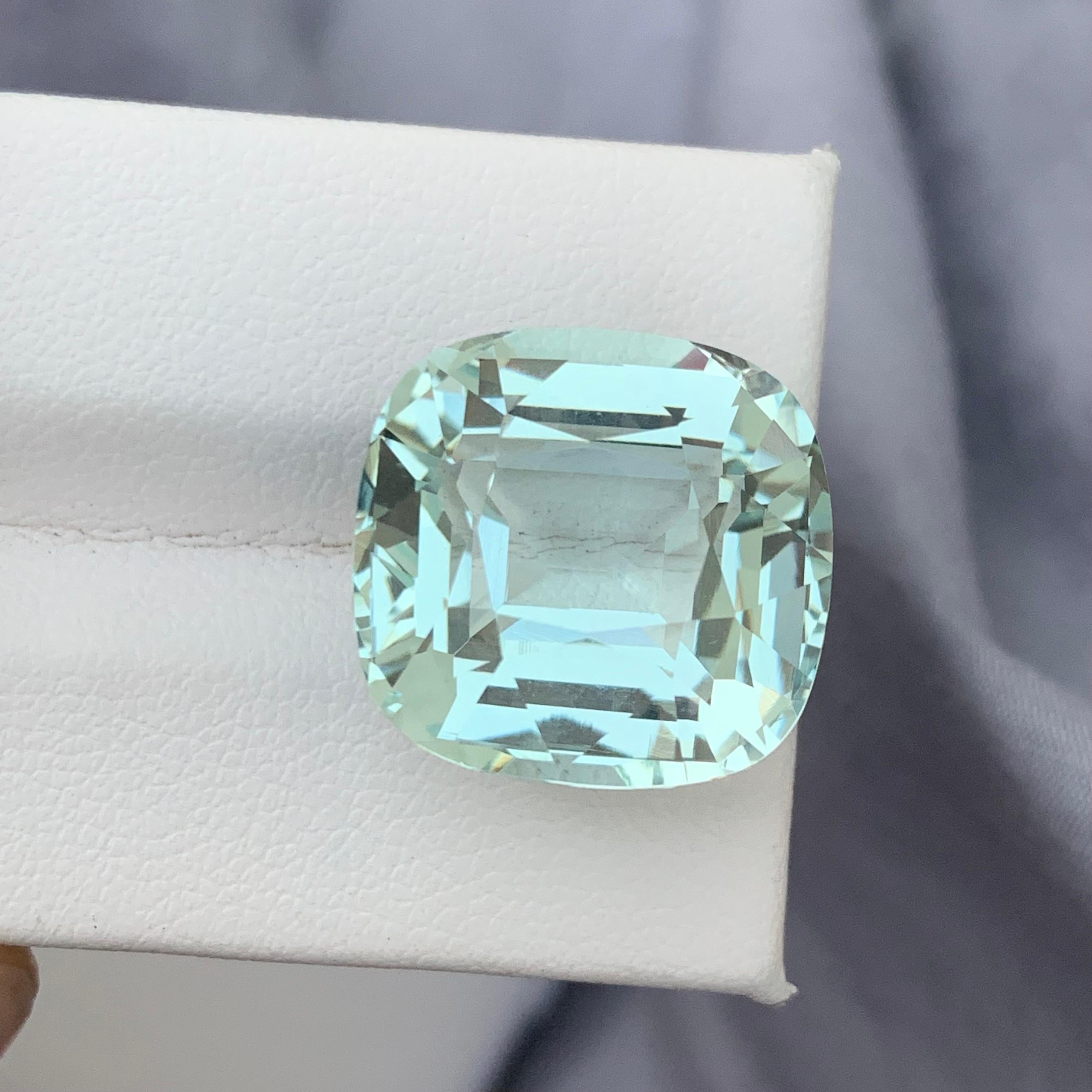Loose Aquamarine 
Weight: 22.95 Carats 
Dimension: 18x17.4x11.8 Mm
Origin: Madagascar Africa 
Shape: Cushion
Color: Light Green
Treatment: Non
Certificate: On Customer Demand 
Green aquamarine, often referred to as 