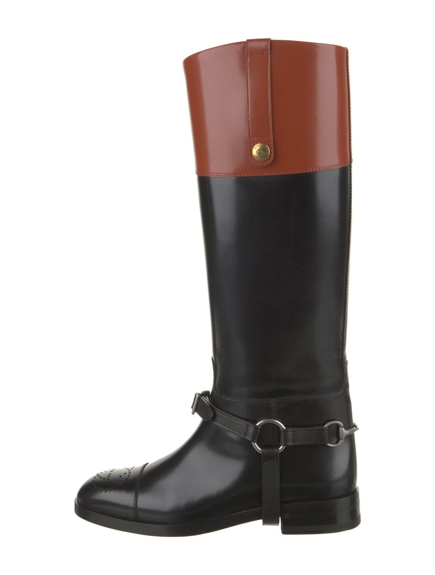 $2295 New With Box Gucci Fall 2021 Alessandro Michele Leather Boots Sz 38 In New Condition In Leesburg, VA