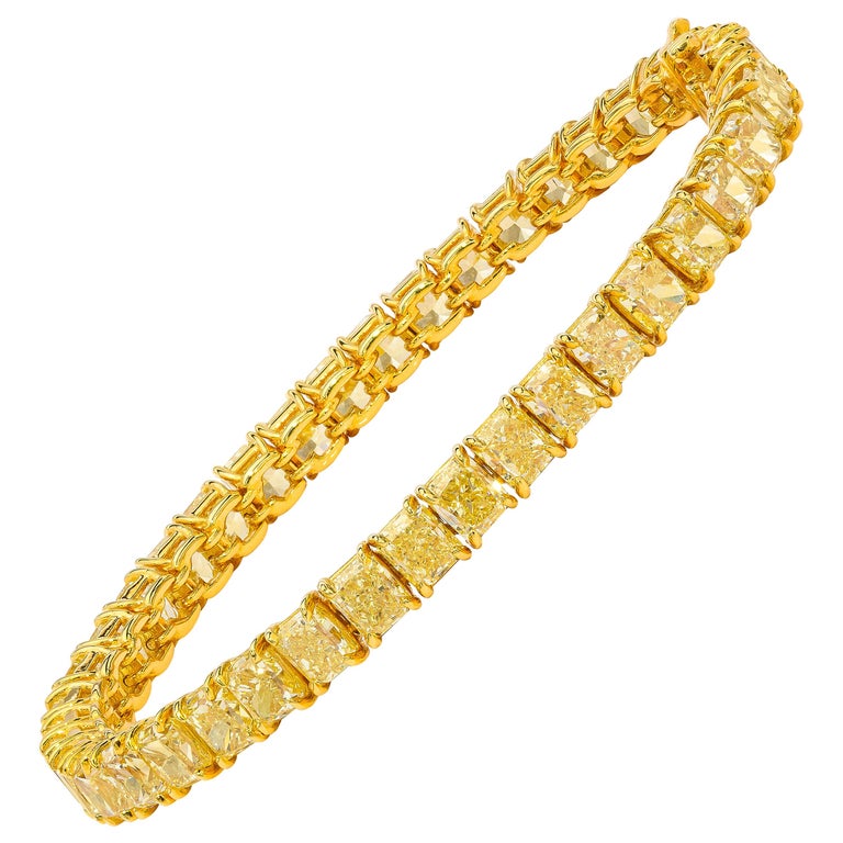 Carat Fancy Yellow Diamond Cushion Cut Tennis Bracelet For