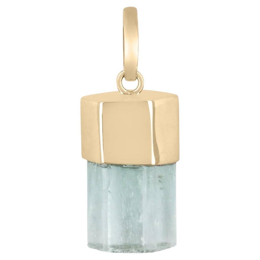 22.98ct 14K Natural Light Bluish Green Rough Crystal Emerald Pendant Necklace For Sale
