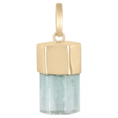 22.98ct 14K Natural Light Bluish Green Rough Crystal Emerald Pendant Necklace