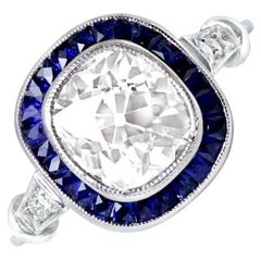 2.29 Carat Cushion-Cut Diamond Ring, VS1 Clarity, Sapphire Halo, Platinum