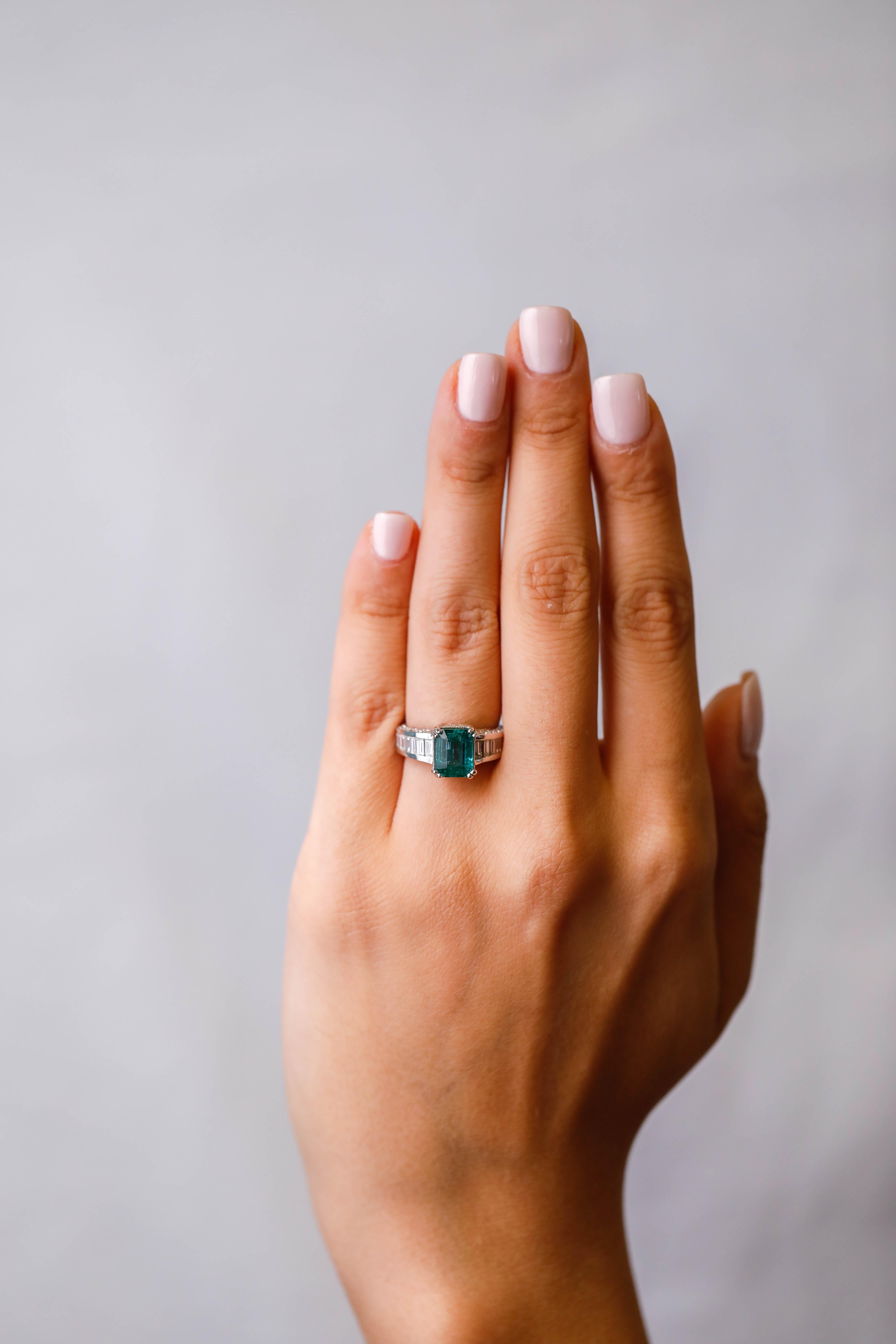 emerald green baguette ring
