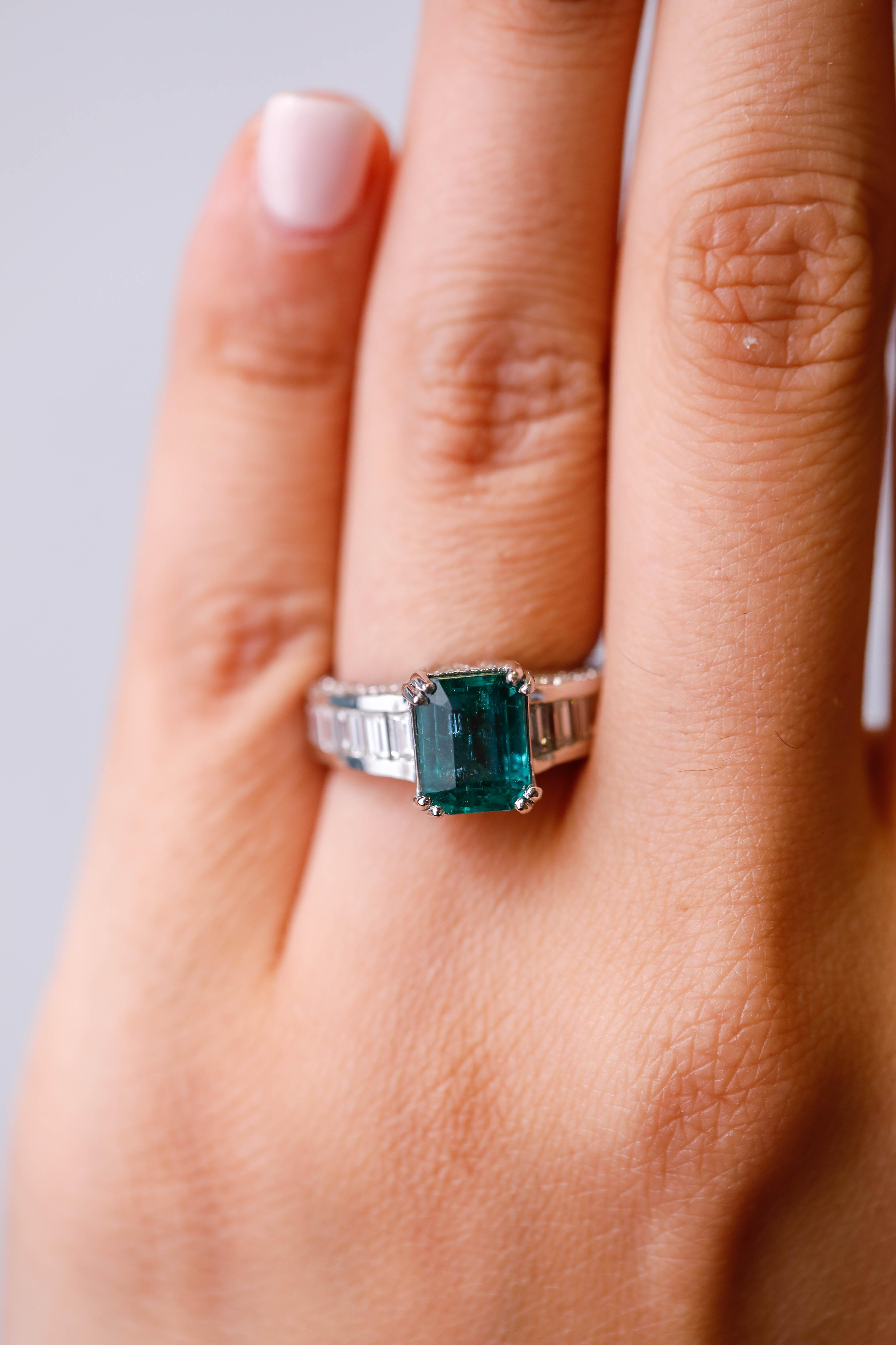 emerald baguette ring white gold