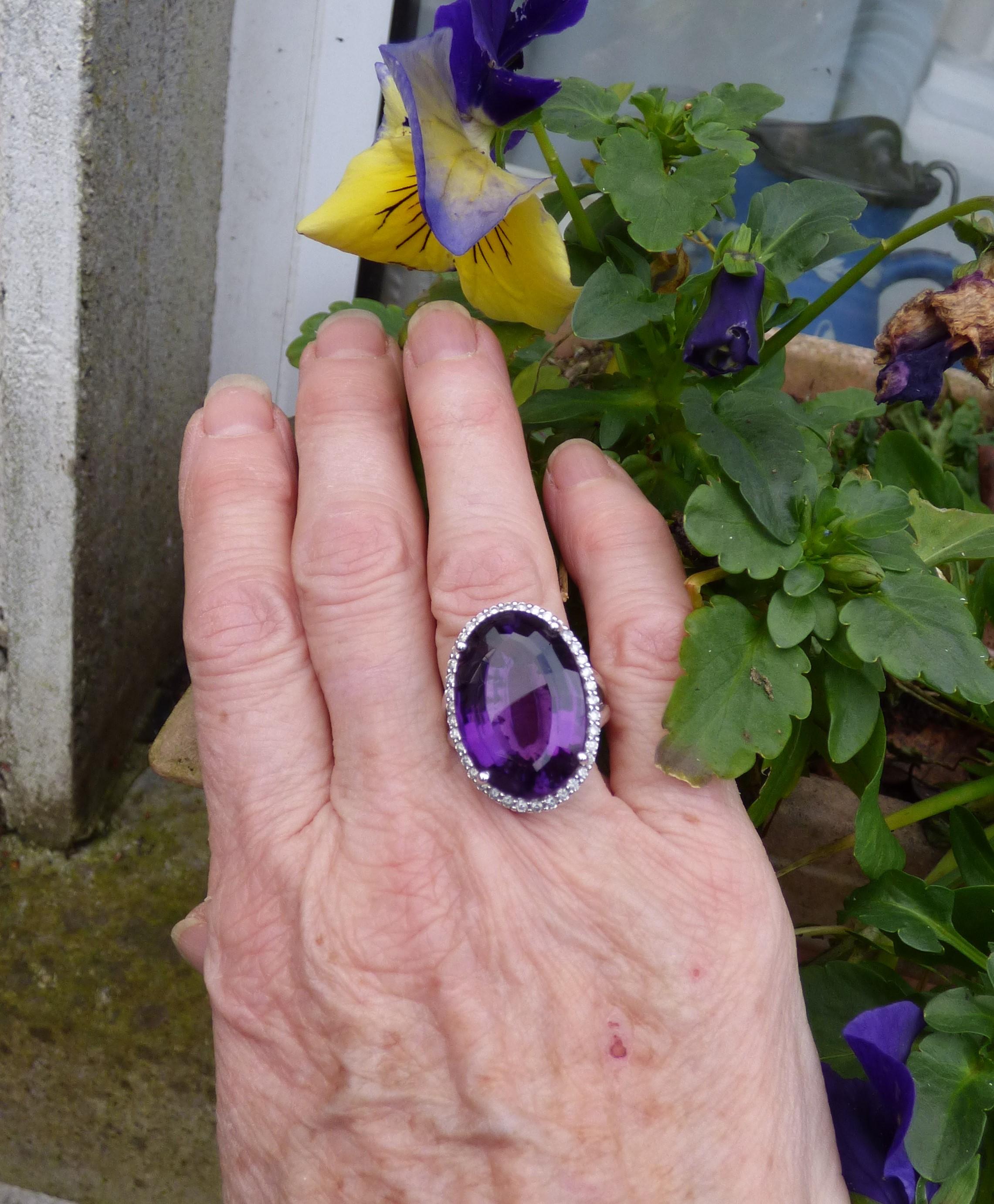 Oval Cut 22ct Amethyst and Diamond Cluster Ring For Sale