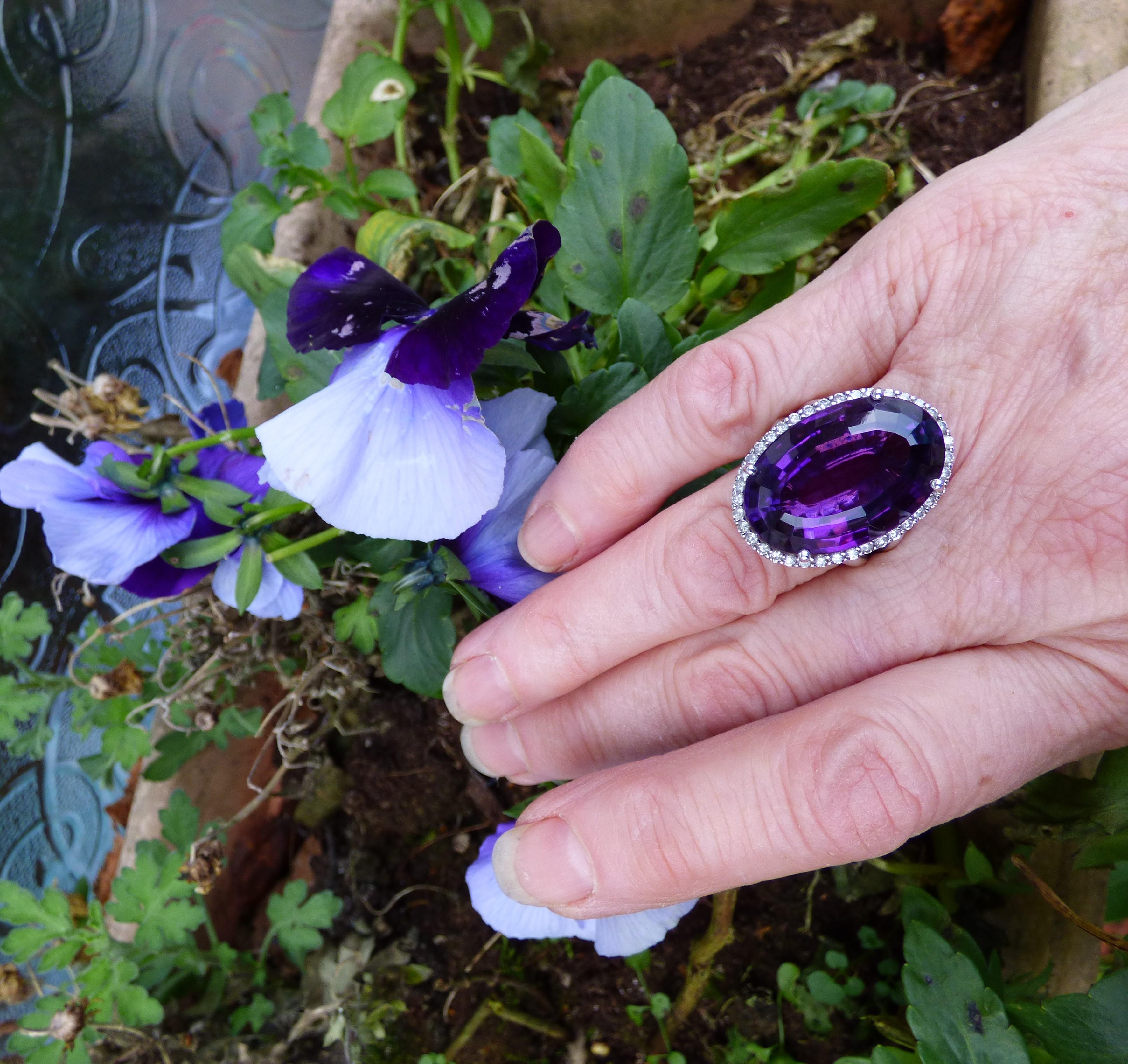 22ct Amethyst and Diamond Cluster Ring In New Condition For Sale In Dublin, IE