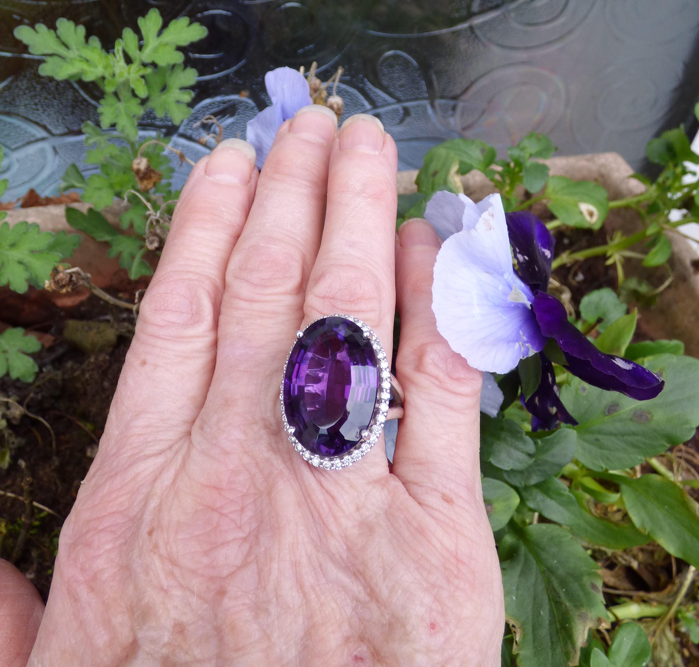 Women's 22ct Amethyst and Diamond Cluster Ring For Sale