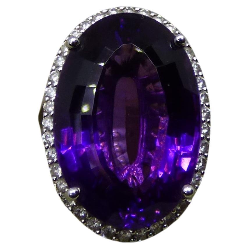 22ct Amethyst and Diamond Cluster Ring For Sale