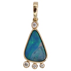 2.2ct Boulder Opal Pendant w Natural Diamonds in Solid 14K Gold 2.2ct Boulder Opal Pendant w Natural Diamonds in Solid 14K Gold