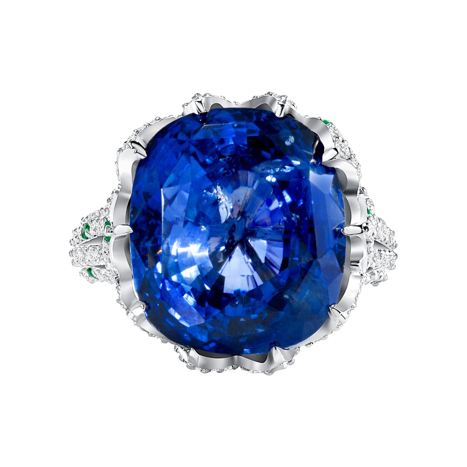 4.32 Ct Royal Blue Ceylon Sapphire Cocktail Ring in 18K White Gold For ...