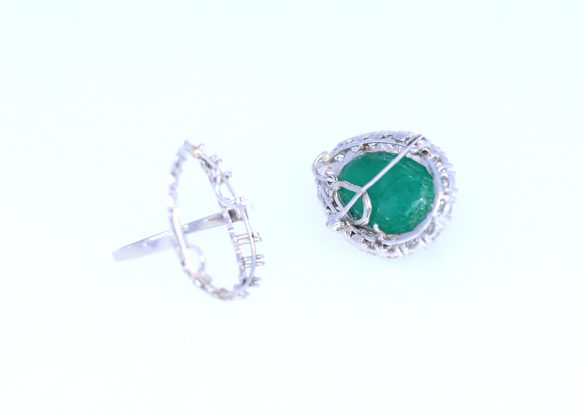 22 Carat Emerald 3 Carat Diamonds Ring Pendant Brooch Transformer Platinum, 1945 5