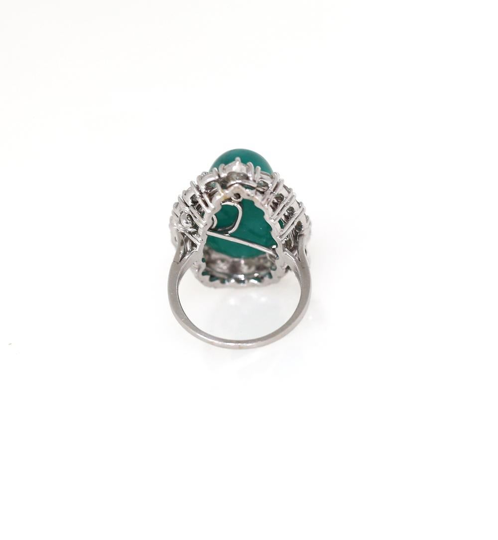 Cabochon 22 Carat Emerald 3 Carat Diamonds Ring Pendant Brooch Transformer Platinum, 1945