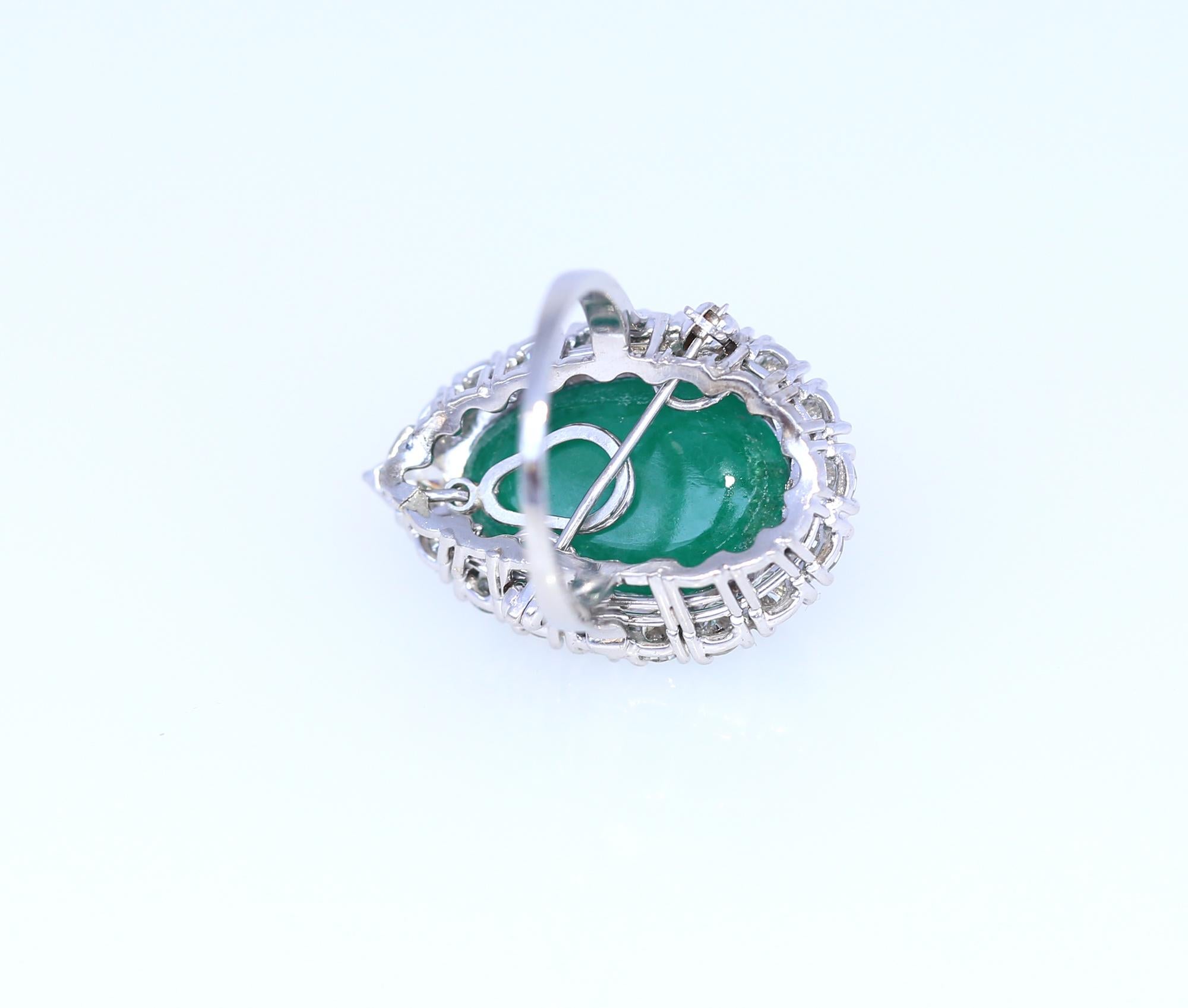 22 Carat Emerald 3 Carat Diamonds Ring Pendant Brooch Transformer Platinum, 1945 4