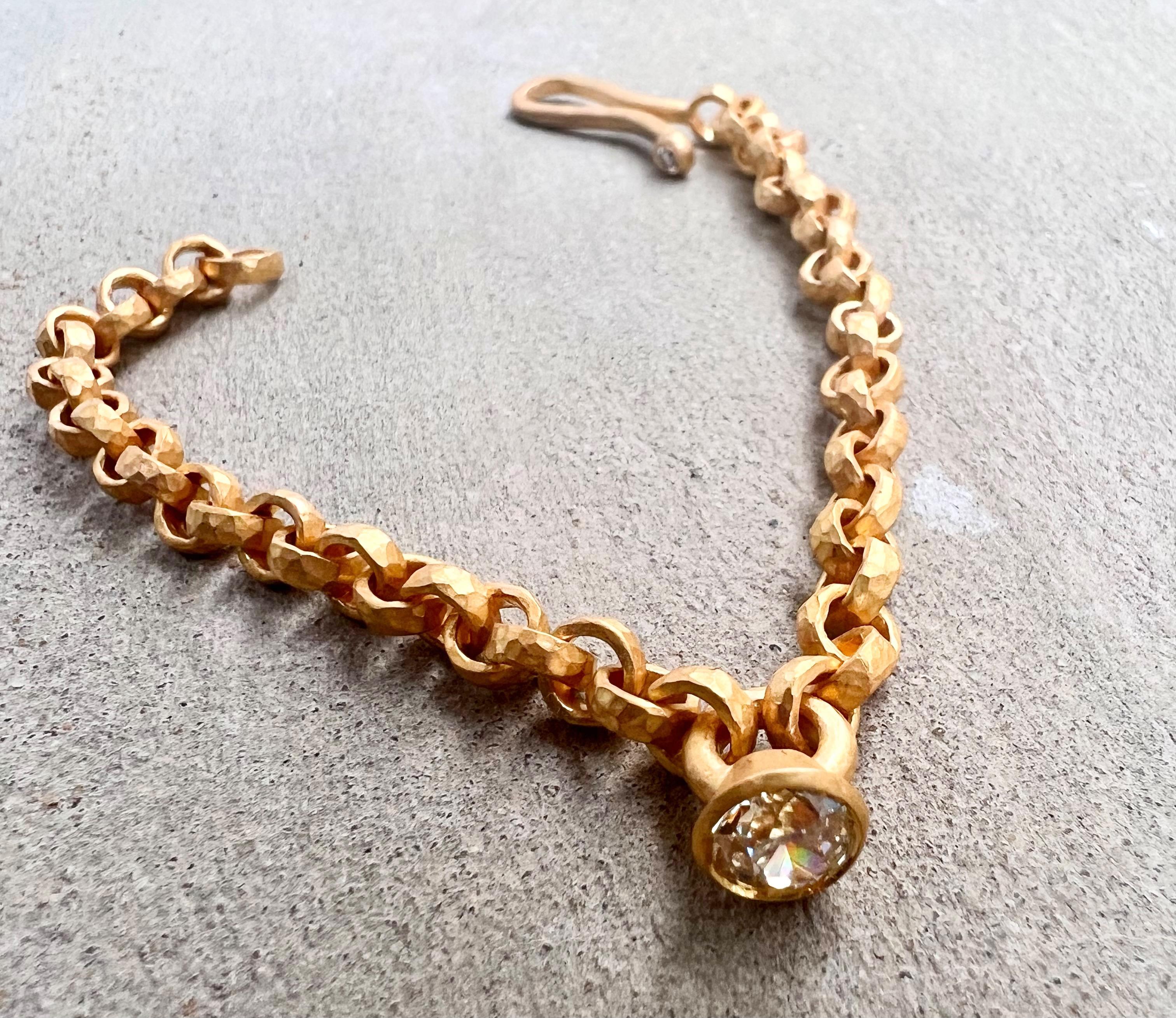 Old Mine Cut 22ct gold handmade link bracelet For Sale