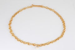 22 Karat Gold Open Link Chain with Gold Set Brilliant Cut Diamond 0.46 Ct