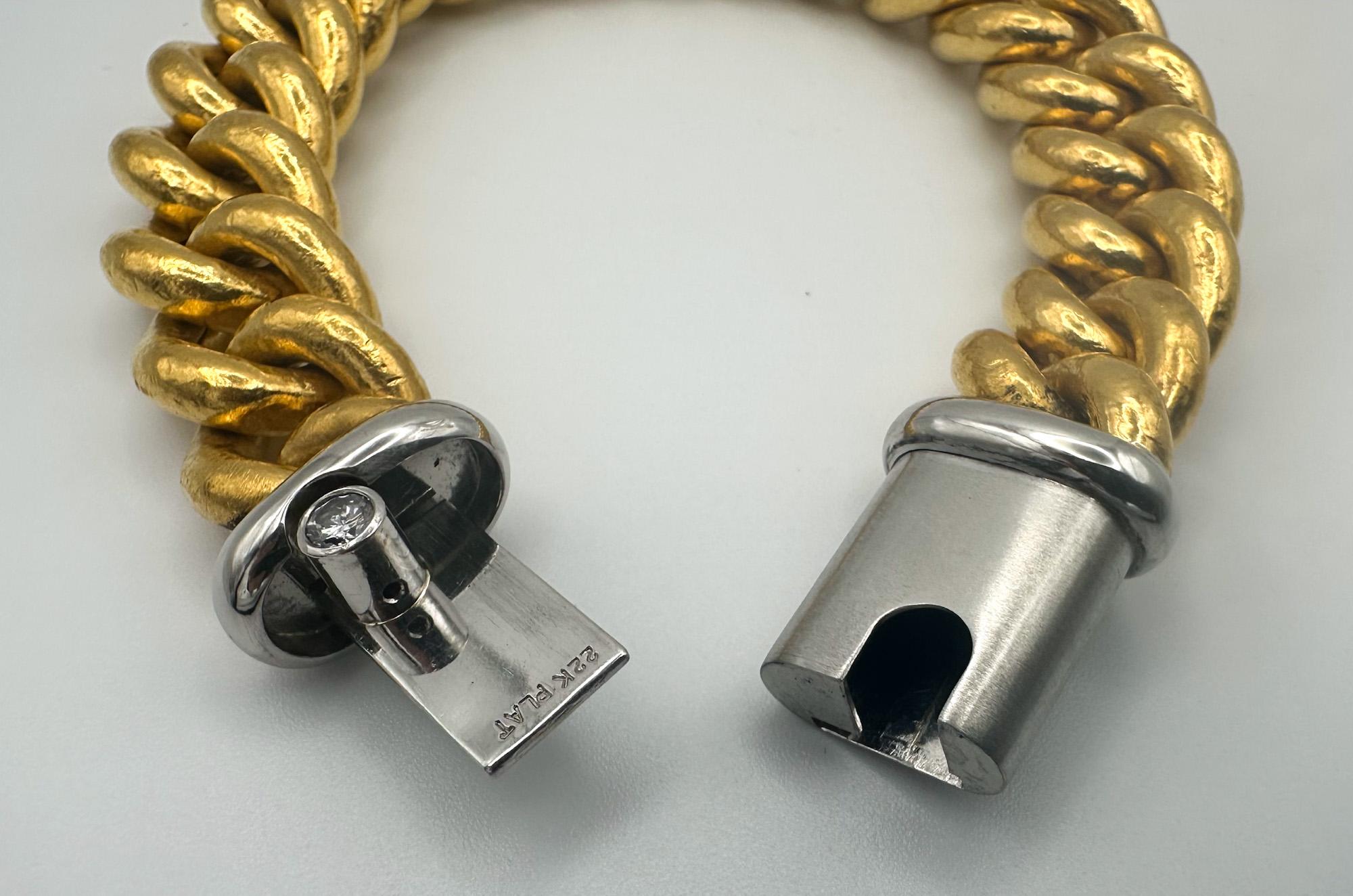 Modern 22ct Gold, Platinum and 0.23ct Diamond Curb Bracelet For Sale