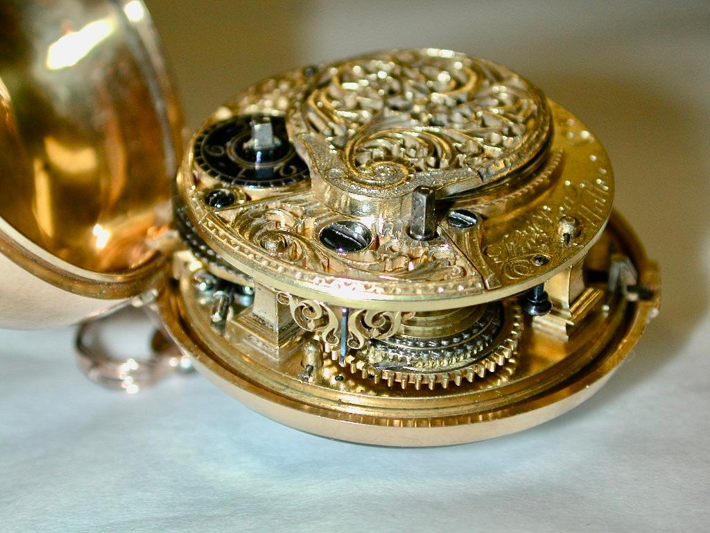 22ct Gold Repousee Pair-Cased Pocket Watch Maker Thomas Rea 1769 For Sale 5